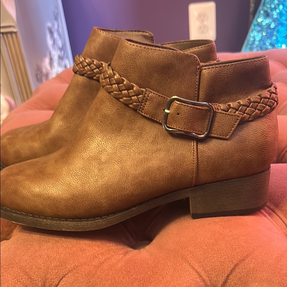 Brown Braided Ankle Boots